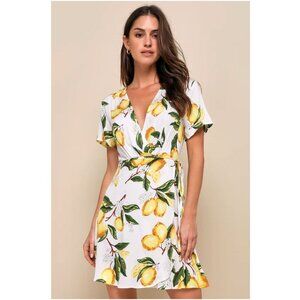 Lulus Lemon Print Wrap Dress, Size M, New with Tags!